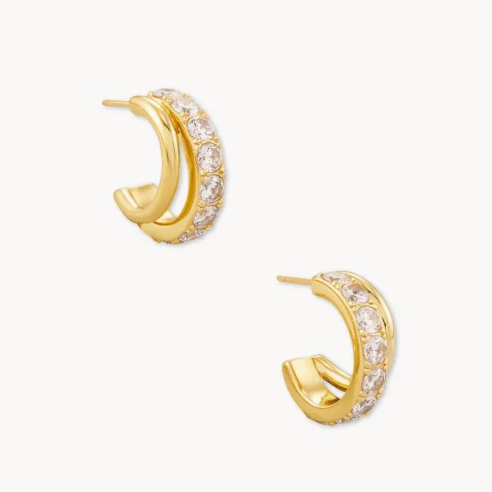 Kendra Scott Livy Gold Huggie Earrings in White Crystal NWT